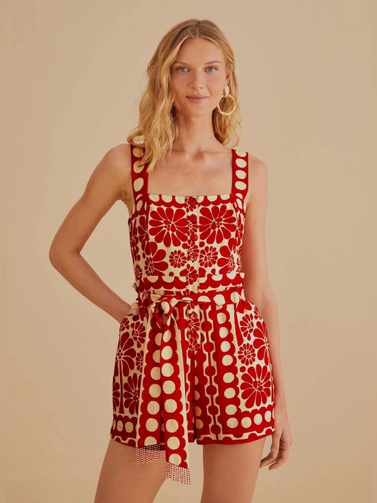 FARM Rio Pants - Farm Rio Palermo Red Sleeveless Romper